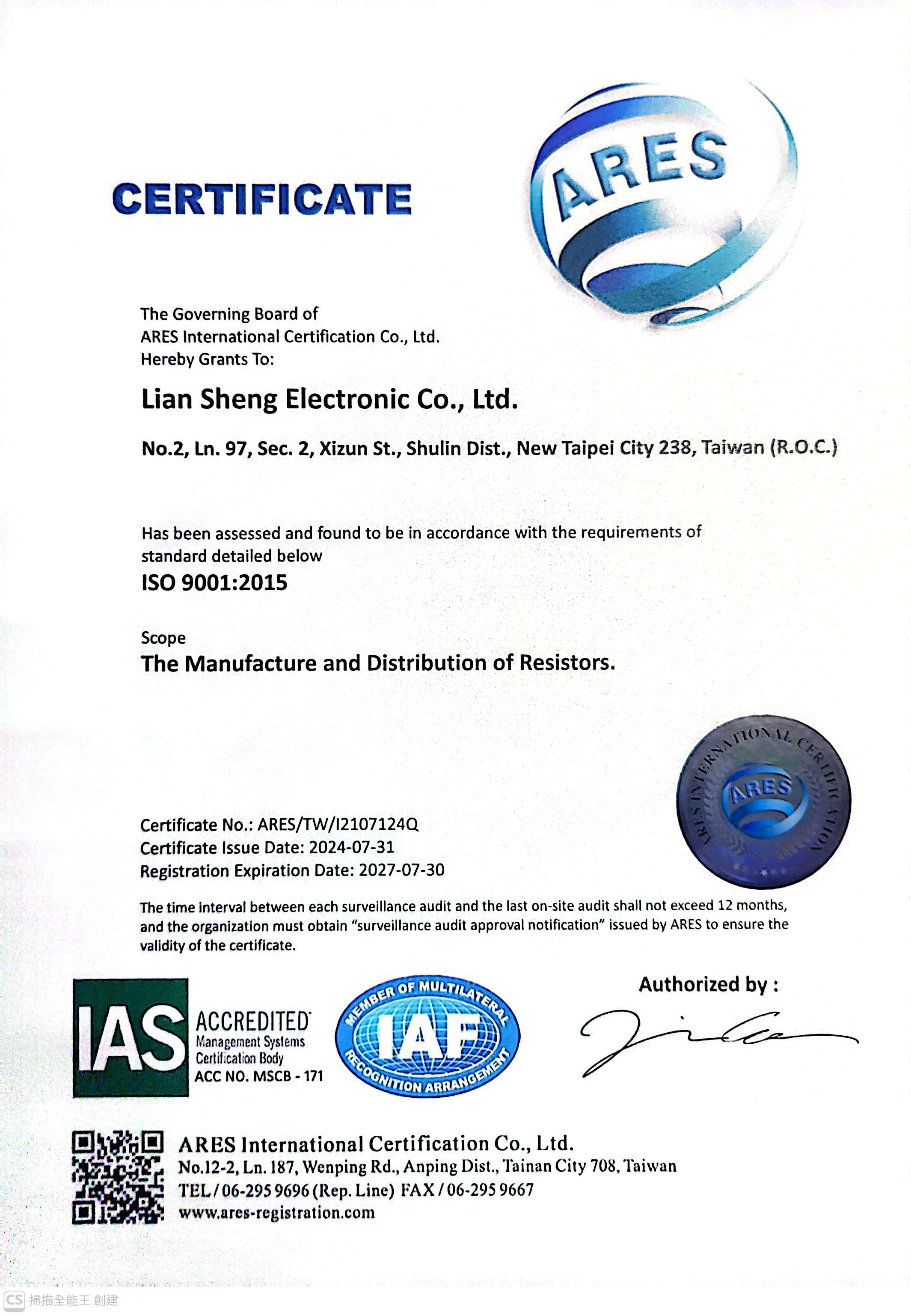 Original Manufacturer Technical Specification Chart 1